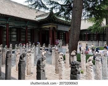 Xi'an, China - July 17, 2021: Historic Stone Horse Posts Stele Forest Or Beilin Museum, Xi'an, Shaanxi, For Steles And Stone Sculptures Of Chinese Caligraphy, Paiting And Historic Records. Heritage.