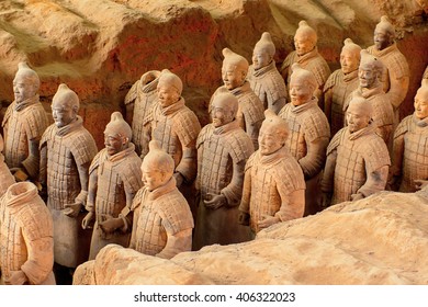XIAN, CHINA - MAR 29, 2016: Terracotta Army (Soldier and horse funerary statues),  sculptures depicting the armies of Qin Shi Huang, the first Emperor of China. UNESCO World Heritage