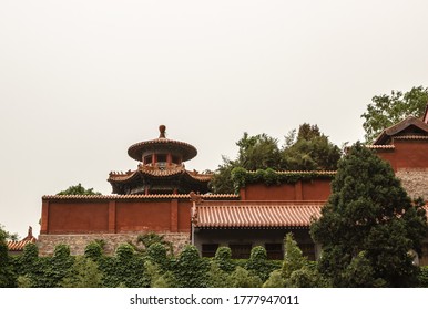 Xi'an, China, May 1, 2014: Red Walls Of Monasteries On Lishan Mountain, Lintong District, Xi'an, Shaanxi Province