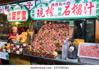 Xian, China, September 24, 2018; Food In Xi'an Muslim Quarter    