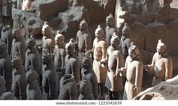 Xian. China.\
Terracotta Army near the city of Xian, China. A collection of\
funerary art, the terracotta sculptures depict the armies of Qin\
Shi Huang, the first Emperor of\
China.