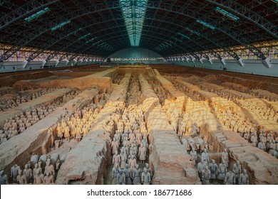 XIAN,CHINA -MAR 24 :The Terracotta Army or the "Terra Cotta Warriors and Horses" buried in the pits next to the Qin Shi Huang's tomb in 210-209 BC. March 24, 2014 in Xian of Shaanxi Province, China. 