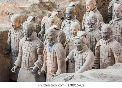 XIAN,CHINA OCT 23, 2013:The Terracotta Army or the Terra Cotta Warriors and Horses buried in the pits next to the Qin Shi Huang's tomb in 210-209 BC in Xian of Shaanxi Province, China.