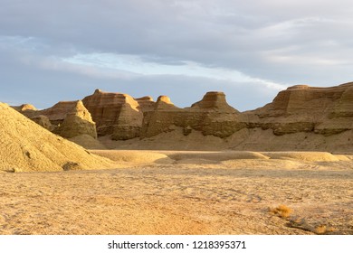 Xinjiang Wind Erosion Landform Landscape In Sunset, Urho Ghost City, China