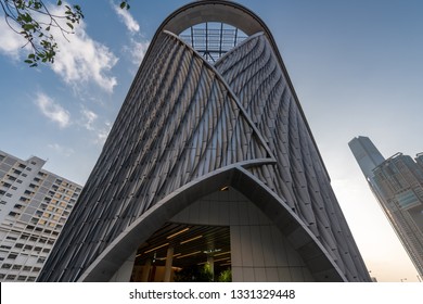Xiqu Centre, Hong Kong - Feb 4,2019 : Xiqu Centre, a world-class arts venue for xiqu or Chinese opera, is seen in the West Kowloon Cultural District, Hong Kong