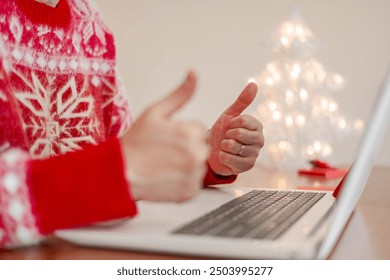 Xmas, Laptop And Business Person Considering Gift Ideas, E-Commerce Promotions And Sales Planning In Office. Brainstorming, Choice Or Decision By Professional On Computer For Holiday Work At Home. - Powered by Shutterstock