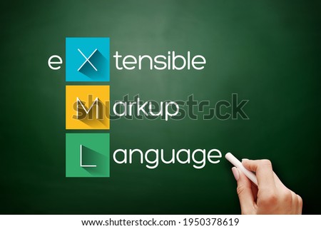 XML - eXtensible Markup Language acronym, technology concept background on blackboard
