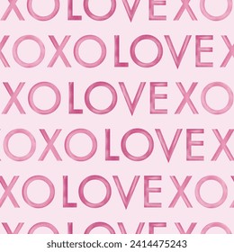 xoxo kisses huges love seamless watercolor font written print hand drawn st valentines pink