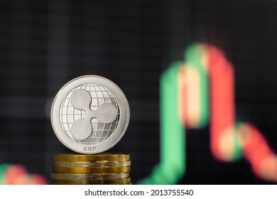 XRP Crypto Coin Front Of It's Exchange Rate.