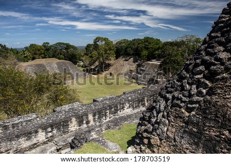 Xunantunich is an ancient Mayan archeological site in western Belize, not far from the Guatemala border. The city served as a ceremonial center that was abandoned around AD 750 due to a violent event.