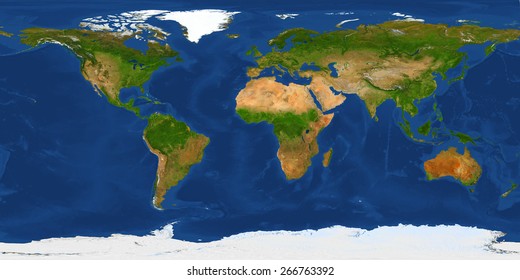 XXL size physical world map illustration. Primary source, elements of this image furnished by NASA. - Shutterstock ID 266763392