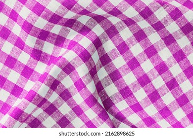 XXXL Size crumpled fabric Breakfast Magenta Print Scottish Square Cloth. Gingham Pattern Tartan Checked Plaids. Pastel Backgrounds For Tablecloths, Dresses, Skirts, Napkins, Textile Design. Breakfast