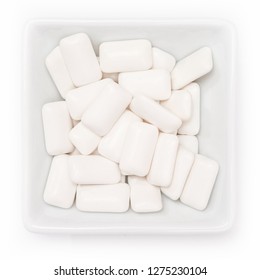 Xylitol Chewing Gum For Dental Care In A Bowl And Top View