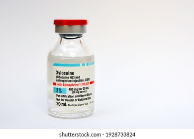 Xylocaine Lidocaine HCI And Epinephrine Injection Vial On White Background