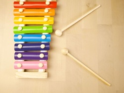 Xylophone, A Musical Instrument For The Development Of Children's Hearing, On A Light Wooden Background