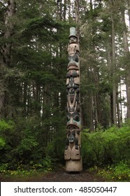 The Yaadas Crest Totem Pole In Sitka National Historical Park, Sitka, Alaska