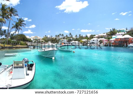Yacht boats on blue sea water in tropical lagoon in Hamilton, Bermuda. Summer vacation and travelling. Luxury lifestyle concept Сток-фото © 
