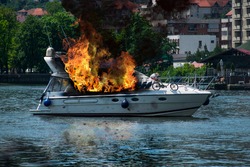 The Yacht Was Engulfed In Flames. Fire On Board The Ship