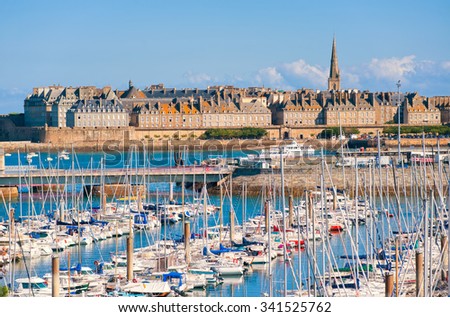 Yacht harbour and walled city of St Malo, Brittany, France