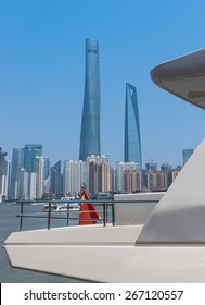 Yacht on Huangpu river with Lujiazui skyline of Shanghai China - Shutterstock ID 267120557