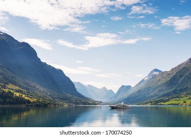 Yacht On Nordfjord, Olden City, Norway