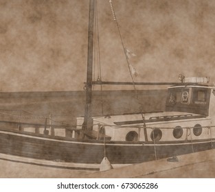 Yacht parked in a bay on the sea. Vintage image style. - Shutterstock ID 673065286