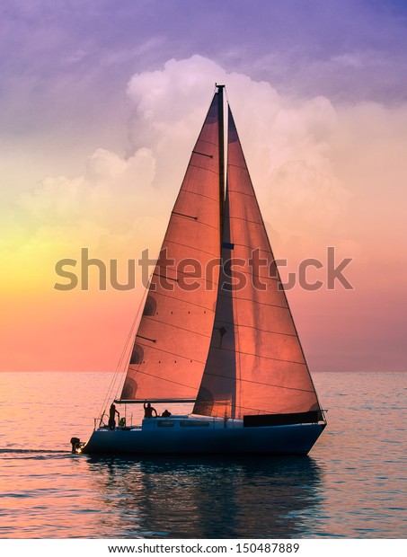 Yacht Sailing Sunrise Time Sea Landscape Stock Photo Edit Now