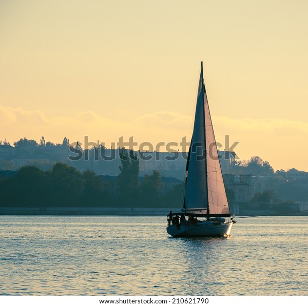 Yacht Sailing Sunrise Time Sea Landscape Stock Photo Edit Now