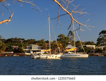 Yachts anchoring at the bay of Noosa Heads, Australia
