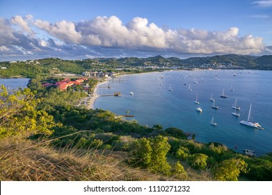 Yachts Anchoring In Famous Rodney Bay, Saint Lucia, West Indies