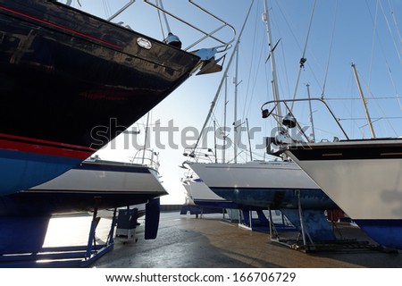 Yachts ashore in a boatyard for the winter in the UK