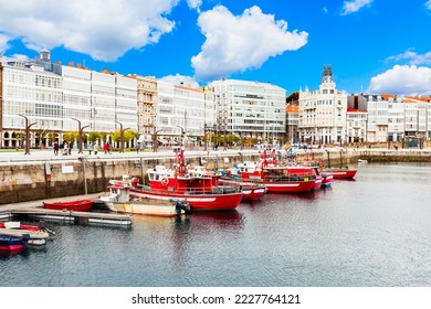 Yachts and boats at the A Coruna city port in Galicia, Spain