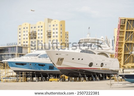 Yachts during refit at a shipyard