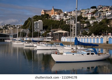 Yachts In Harbour With Mt Victoria, Wellington, New Zealand In Background