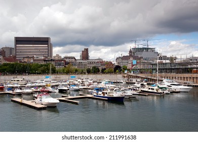 Yachts Moored In Harbor At Old Port In Montreal