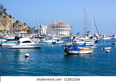 Yachts & sailboats moored at Avalon Harbor on Santa Catalina Island. Off the coast of Southern California