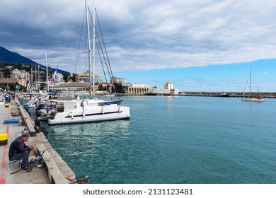 Yachts, Ships And Boats In The Yalta Port Of Crimea Autumn 2021