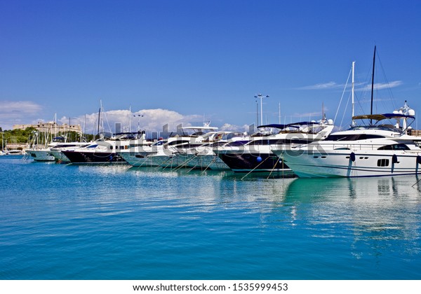 Yachts Speed Boats Harbor Yachts Moored Stock Photo Edit Now 1535999453