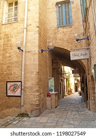 YaFFO, ISRAEL - OCTOBER 04, 2012: The Narrow Small Street With The Sign 