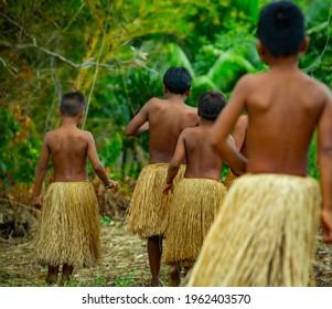 Yagua tribe children playing in the amazon rainforest