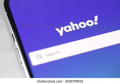Yahoo Search mobile app on screen smartphone iPhone closeup. Yahoo is tech company, leader in search engine service and information technology web portals. Moscow, Russia - July 28, 