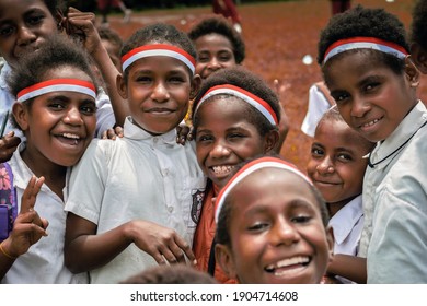 Yahukimo, Papua, Indonesia – March 19, 2019: Children Of Papua Smiling.