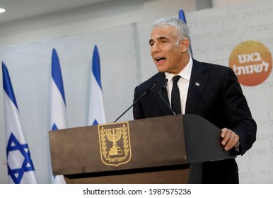 Yair Lapid The Head Of The Yesh Atid Party Speaks During A Press Conference In The Mediterranean Coastal City Of Tel Aviv On March 6, 2021. 