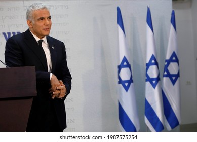 Yair Lapid The Head Of The Yesh Atid Party Speaks During A Press Conference In The Mediterranean Coastal City Of Tel Aviv On March 6, 2021. 