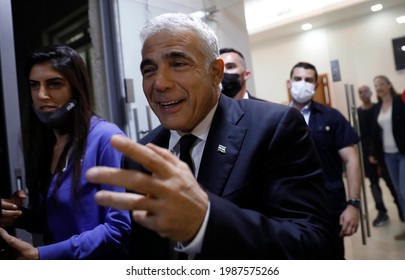 Yair Lapid The Head Of The Yesh Atid Party Speaks During A Press Conference In The Mediterranean Coastal City Of Tel Aviv On March 6, 2021. 