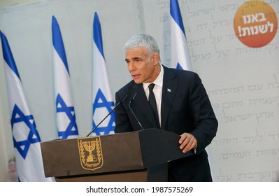 Yair Lapid The Head Of The Yesh Atid Party Speaks During A Press Conference In The Mediterranean Coastal City Of Tel Aviv On March 6, 2021. 