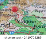 Yakima, Washington marked by a red map tack. The City of Yakima is the county seat of Yakima County, WA. 