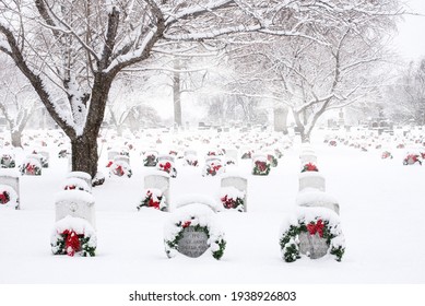 Yakima, Washington, Tahoma Cemetary, USA, December 17th, 2015; CAP Participants Placed Beautiful Christmas Wreathes Across All The Buried Soldiers Graves At The Tahoma Cemetery In Yakima, Washingotn.