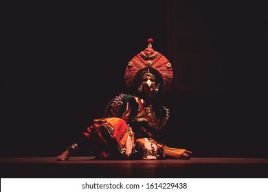 A Yakshagana Artist In The Darkness At The Event 'Drishti Festival' Which Was Staged In Chowdiah Hall,Bengaluru On January 11,2020