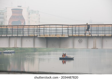 Yakutsk, Sakha Republic, Russia-August 01 2021: Living In A Smoky City